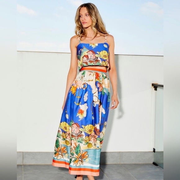 ANTONIO MELANI Dresses & Skirts - Floral Blue Callista  Ocean Print Maxi Skirt and crop top SET